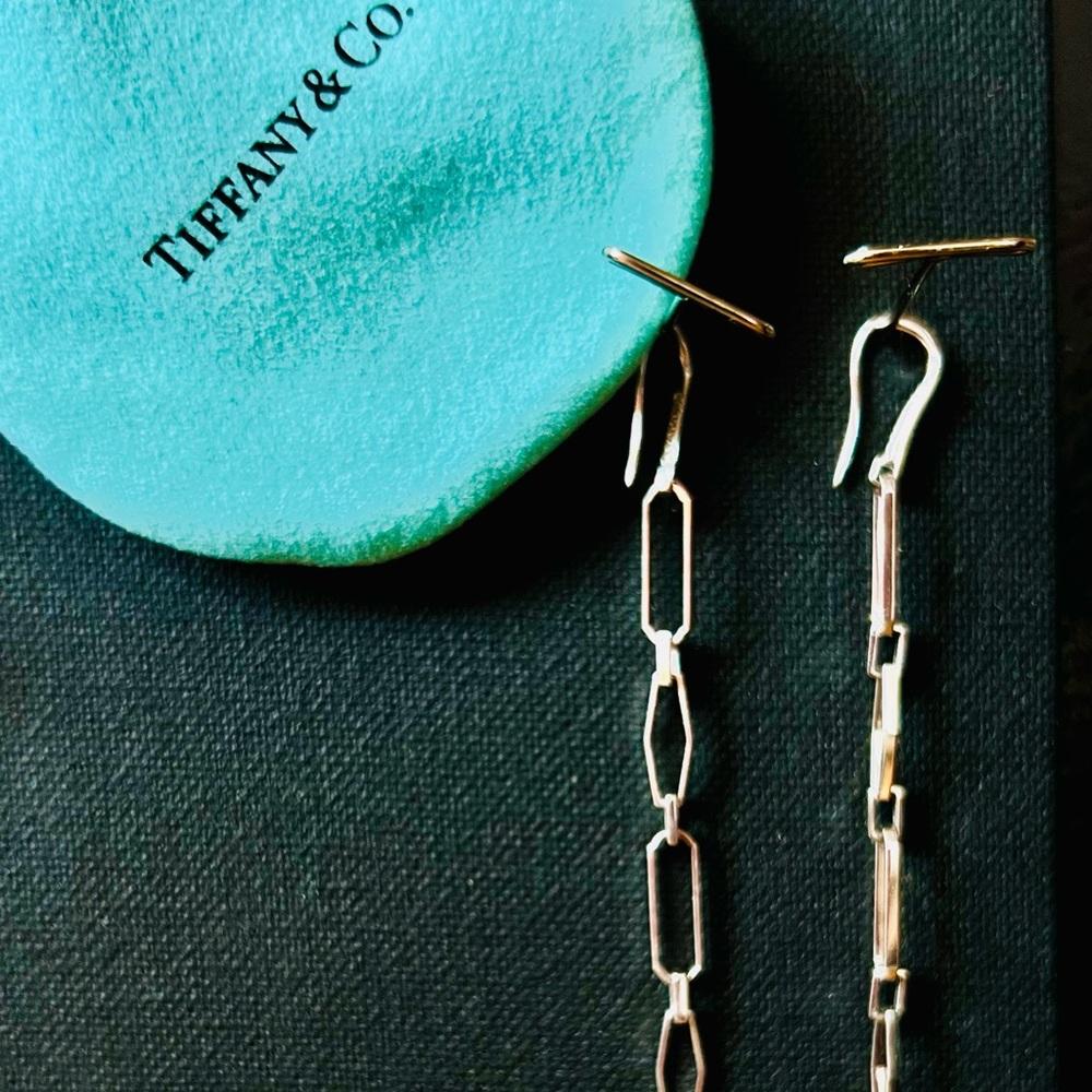 💎 RARE! Tiffany & Co 18K White Gold 3" Geometric  Dangle Earrings w/pouch & box
